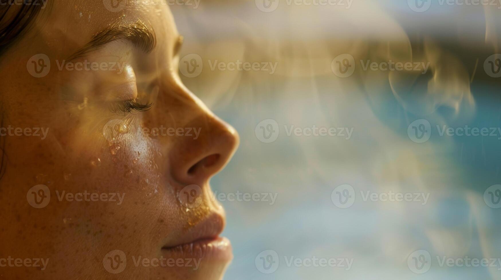 el calor de el sauna causas un mujer a tomar lento profundo respiraciones conocimiento ese cada inhalación es Ayudar su cuerpo a desintoxicar y limpiar desde el efectos de fiesta celebraciones foto