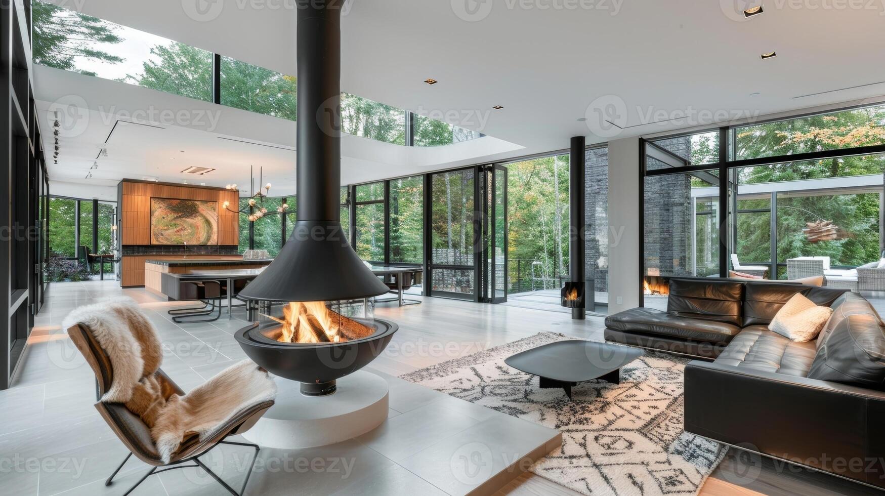 This seamless rotating fireplace is a statement piece in this contemporary home providing heat and style to the openconcept living space. 2d flat cartoon photo