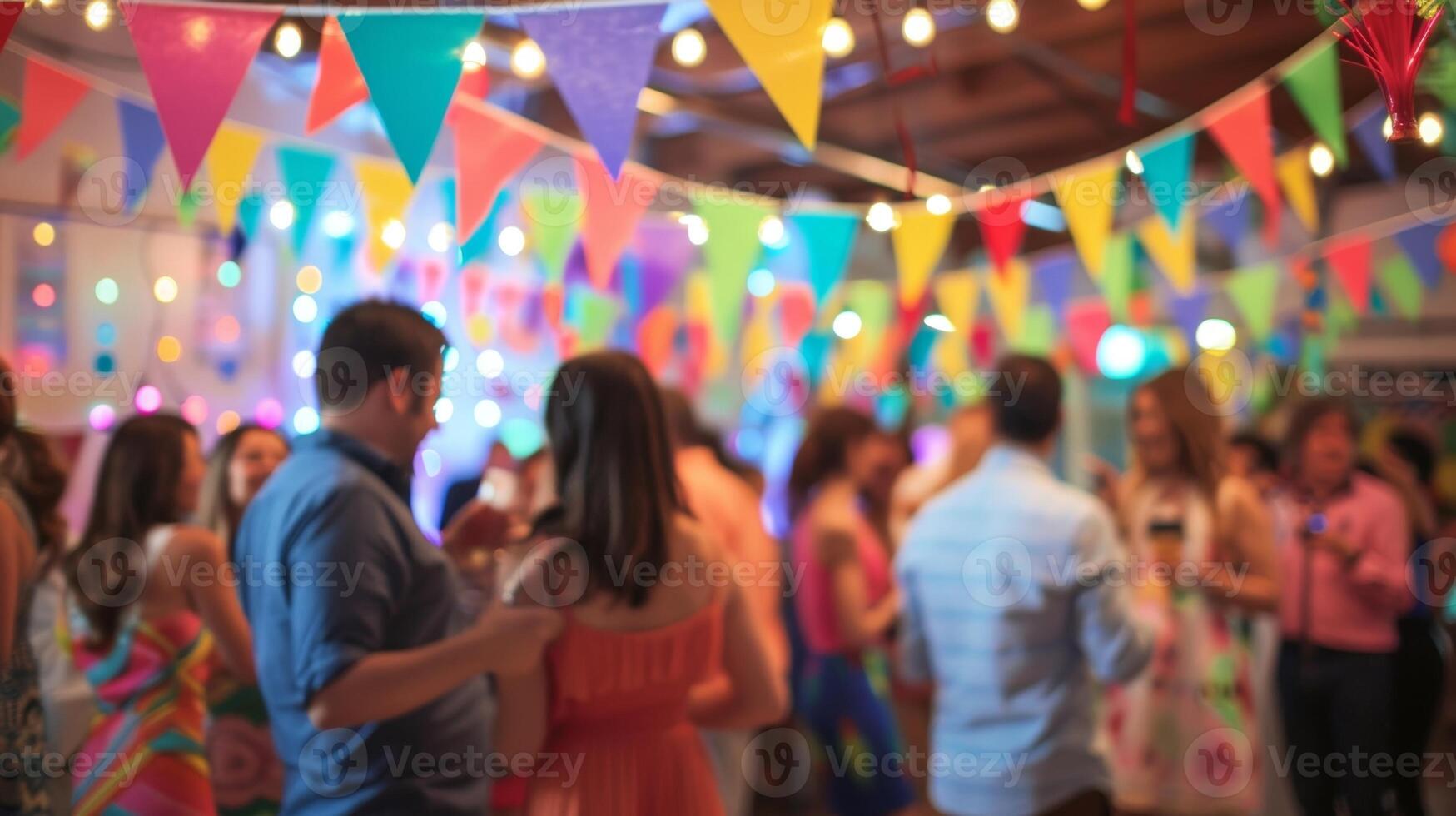 A colorful banner with the words Sober Celebrating hangs in the background as guests dance and mingle at the alcoholfree anniversary party photo