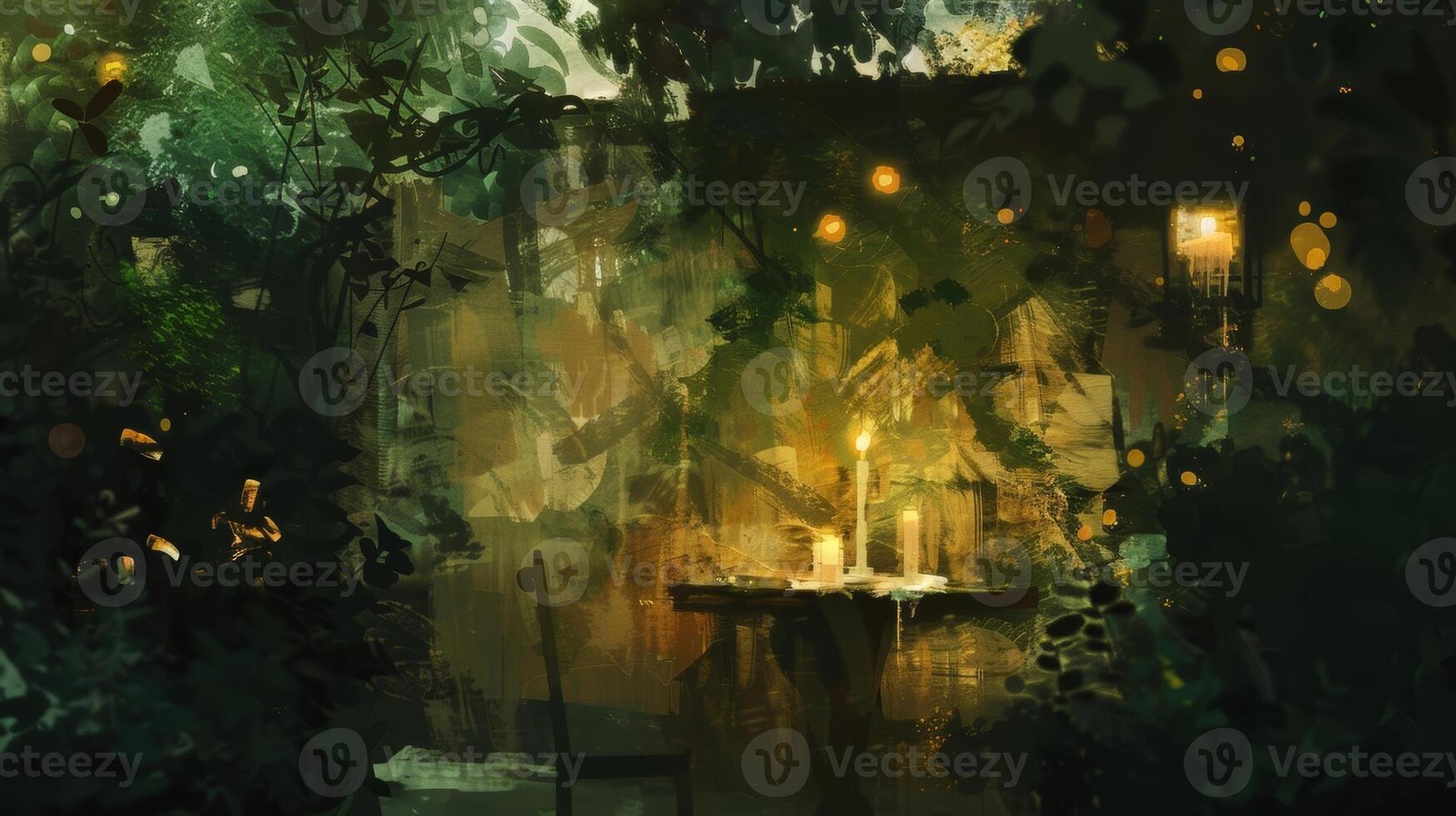 Shadows and highlights played across the canvas as the artists skillfully captured the essence of the candlelit garden studio in their paintings. 2d flat cartoon photo