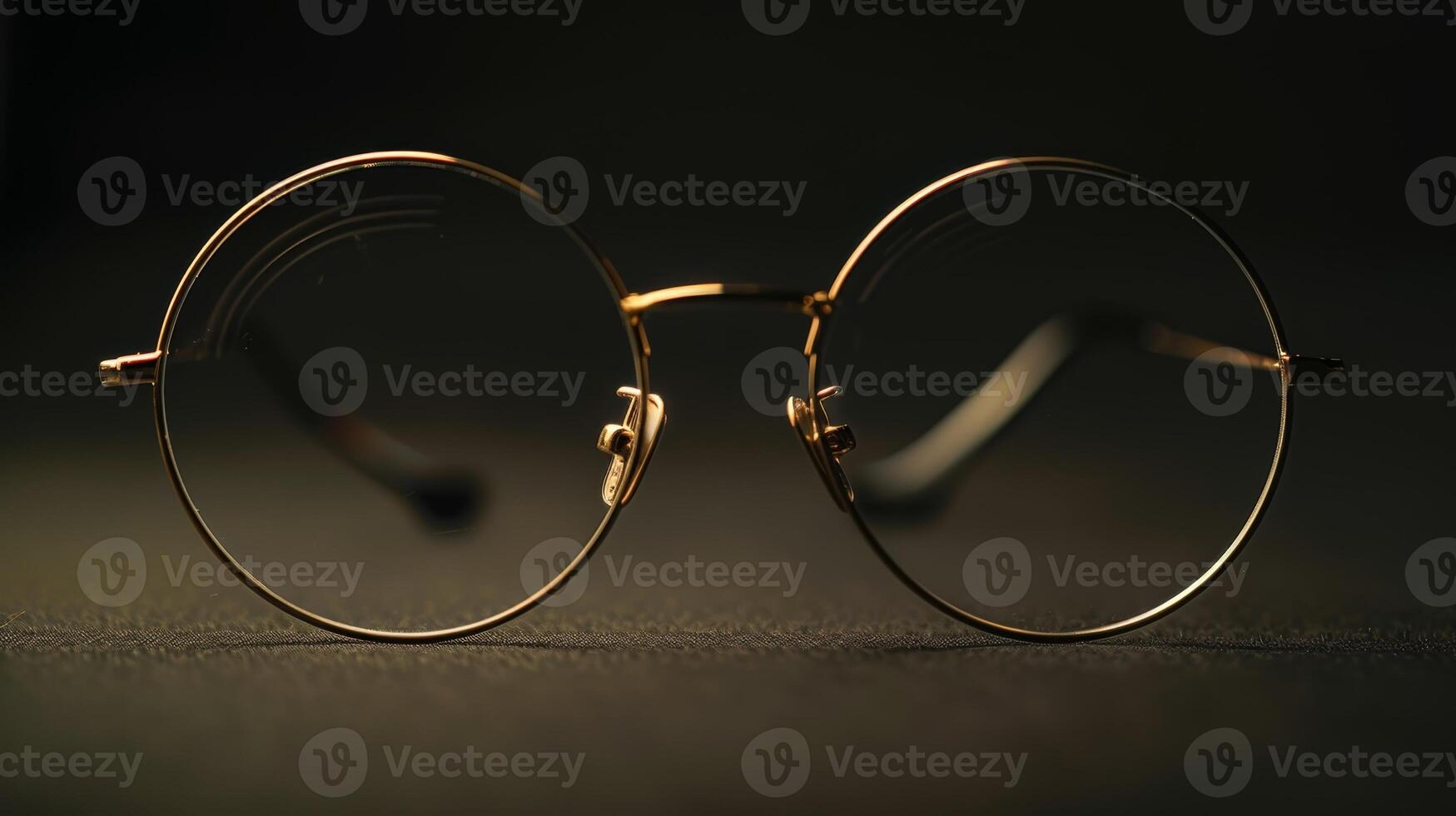 A pair of thin gold wireframed glasses exude an air of elegance and refinement photo
