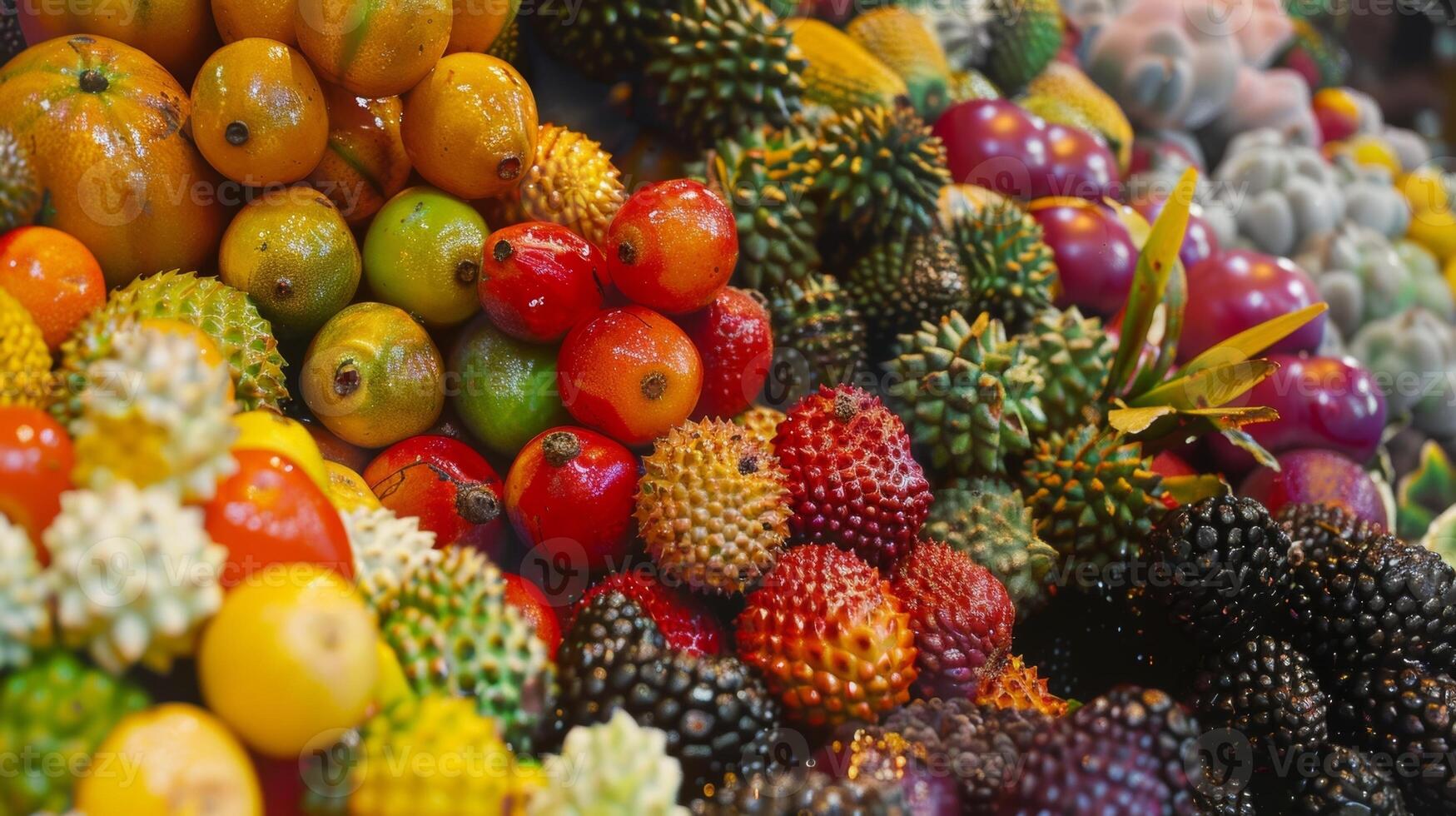 A vibrant display of colorful and unique fruits beckoning you to indulge in their exotic flavors photo