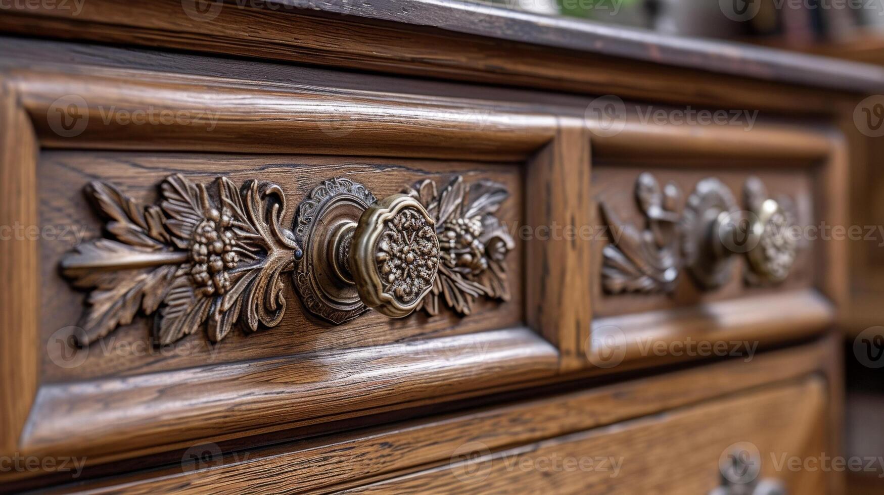 A set of br cabinet pulls once dull and faded now polished to a brilliant shine and beautifully adorning a restored antique dresser photo