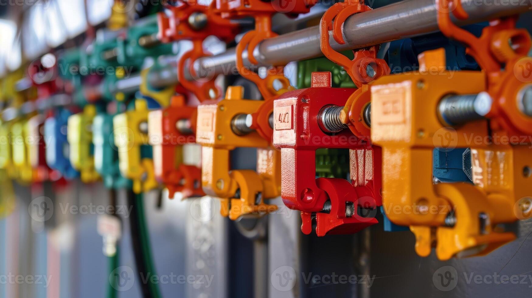 A set of lockout tagout devices used to ensure machinery is completely powered down and unable to start up unexpectedly photo