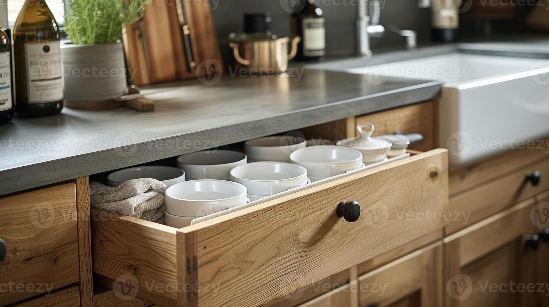 A closeup of an understair pullout drawer system perfect for storing kitchen appliances linens and other household items while maintaining a clean and clutterfree look photo