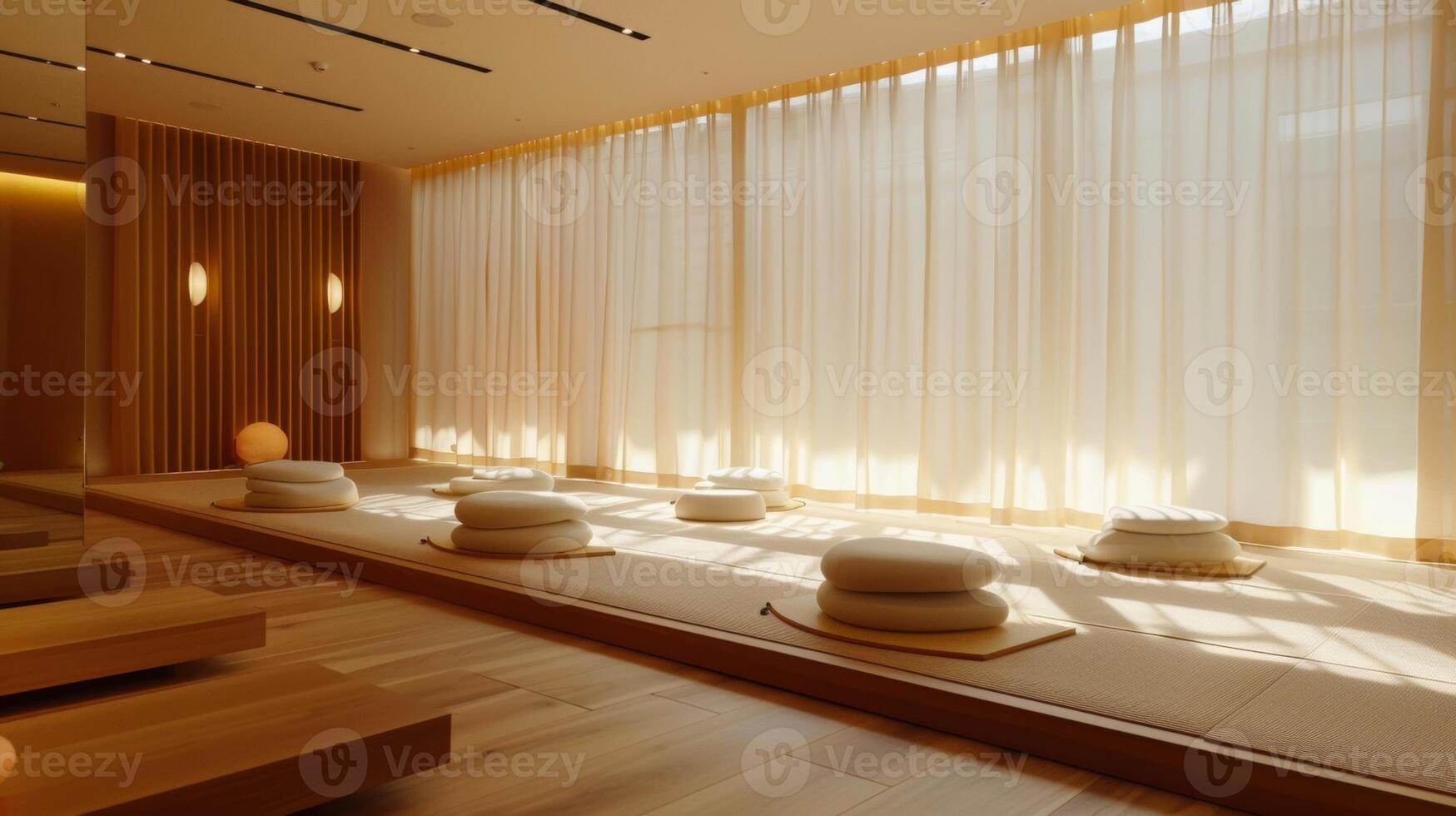 el sp decoración y neutral color esquema de el habitación permitir para un claro y despejado mente durante meditación. 2d plano dibujos animados foto
