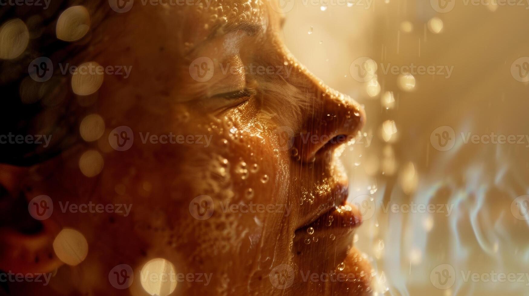 In a rehab center a woman with fibromyalgia undergoes sauna therapy as part of her treatment plan. As sweat beads on her skin she feels a sense of detox and rejuvenation that helps photo