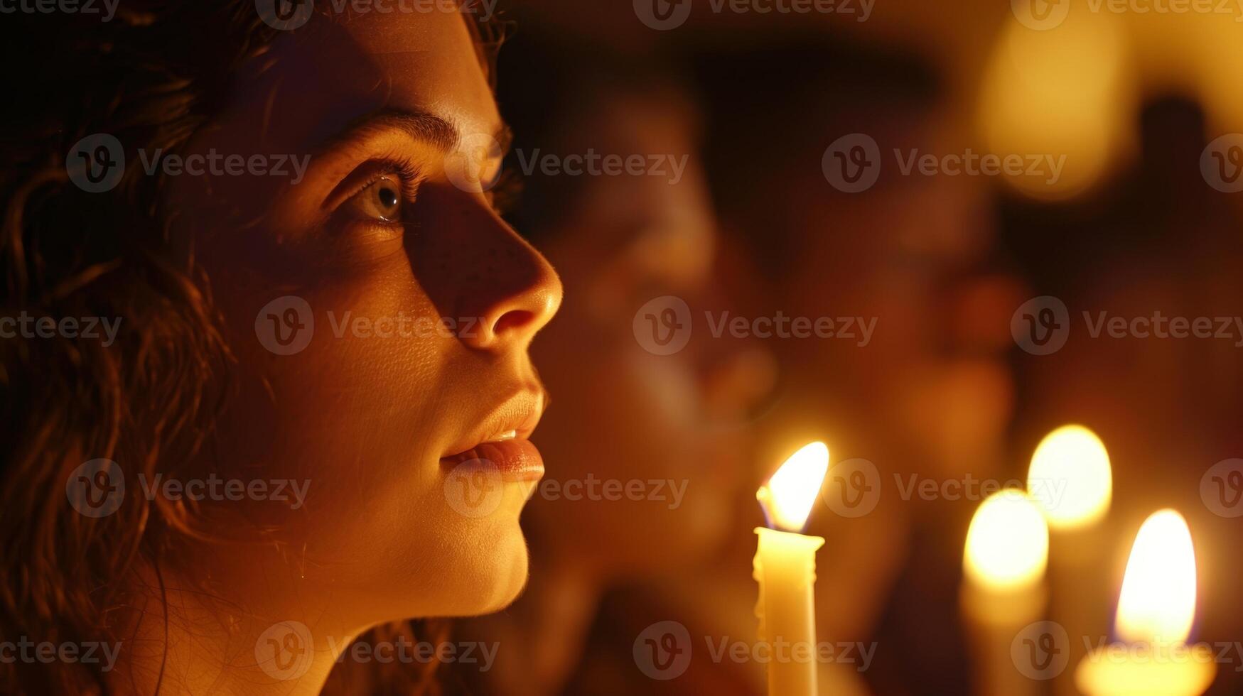 The flickering light of the candles casts a warm glow on the faces of the listeners creating a sense of enchantment and wonder. 2d flat cartoon photo