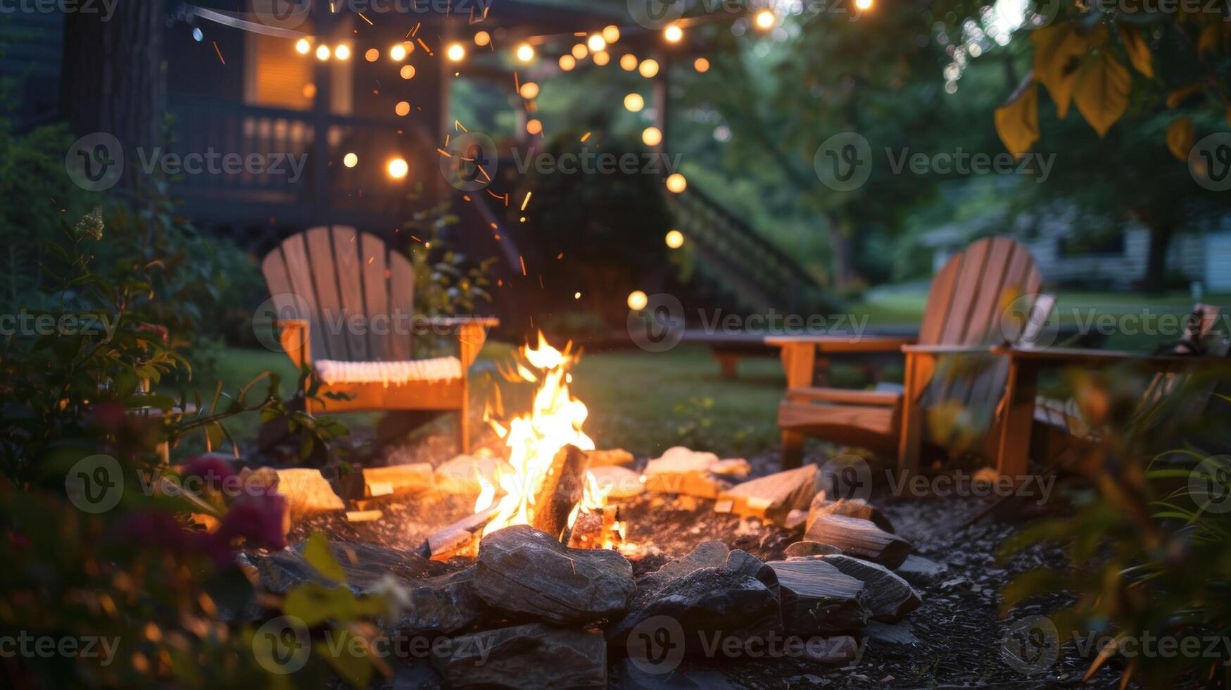 The crackling of the fire blends with the sound of laughter echoing through the backyard. 2d flat cartoon photo
