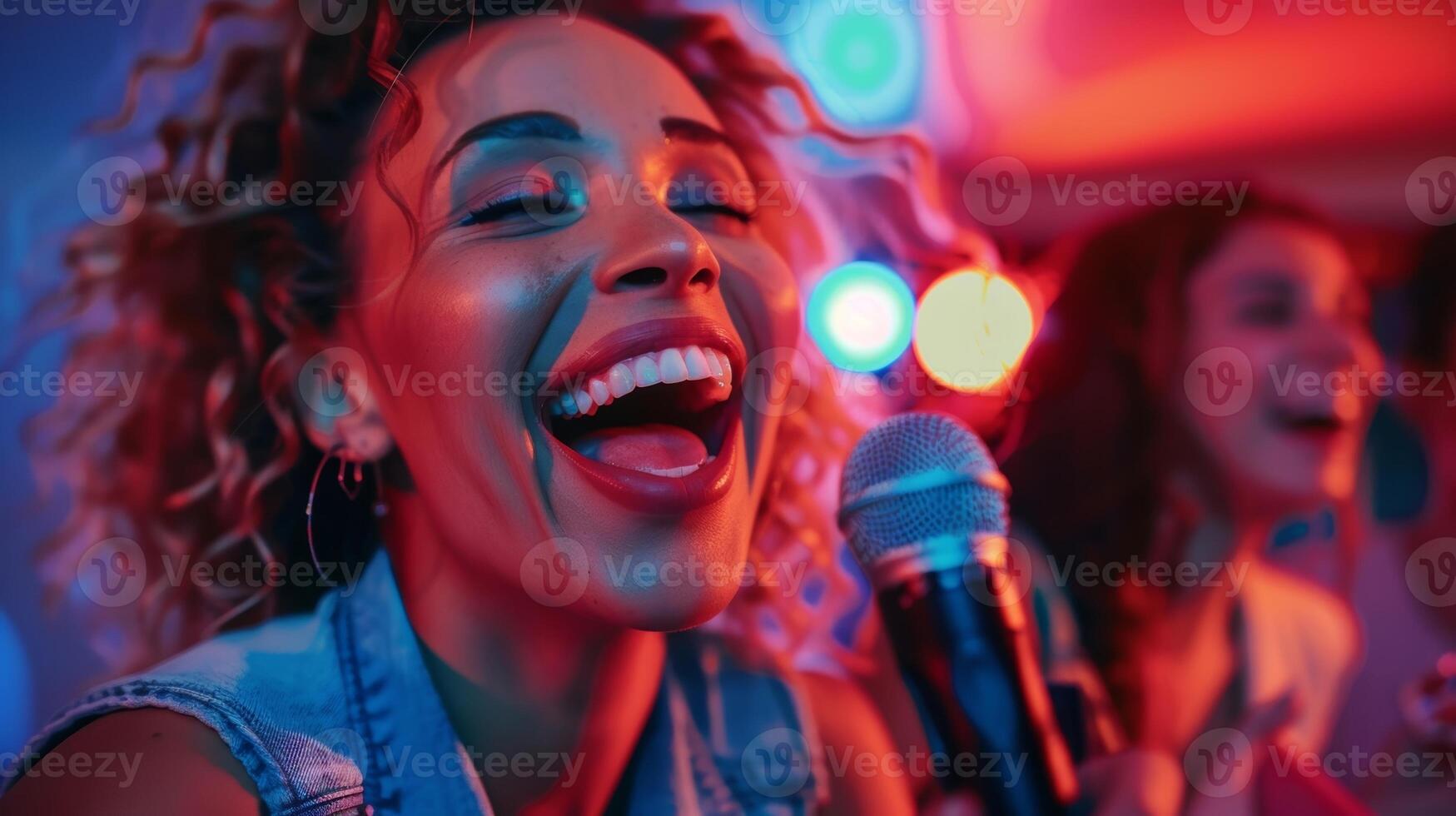A group of coworkers bonding and having a blast at the offices alcoholfree karaoke happy hour photo