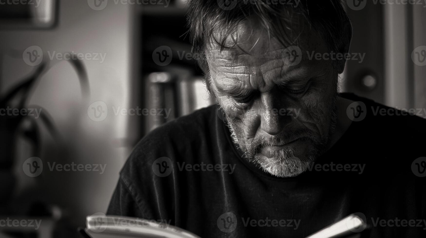 The mans face is peaceful and focused a clear indication of the emotional release he finds in the act of writing photo