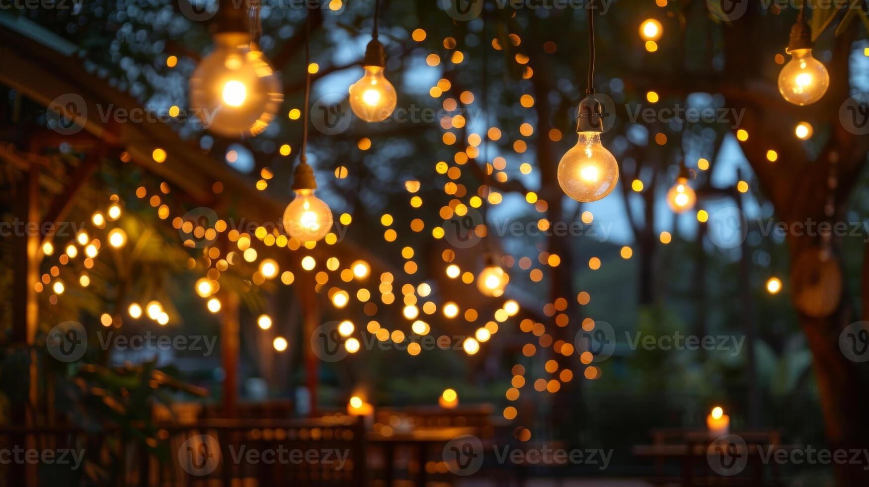 Strings of ling lights were strung along the trees creating a charming ambience alongside the candlelit cooking competition. 2d flat cartoon photo