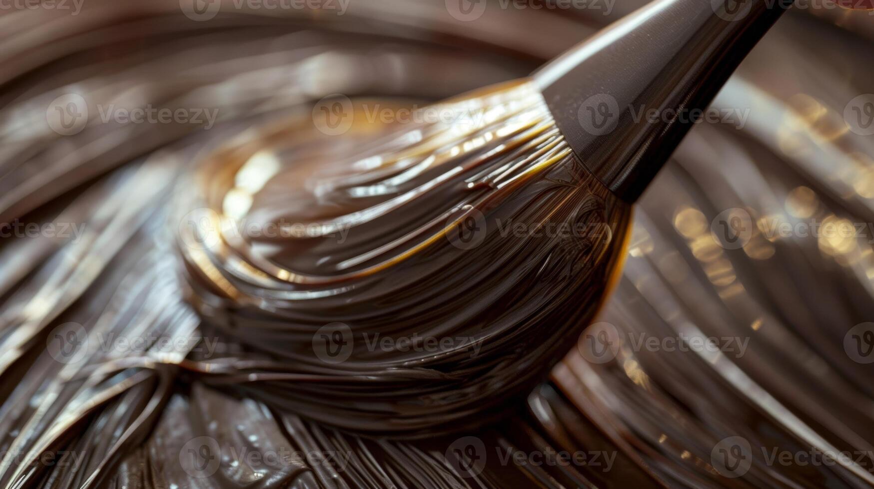 A stylist using a specialized brush to apply a rich creamy hair oil onto a clients hair leaving it with a healthy and glossy sheen photo