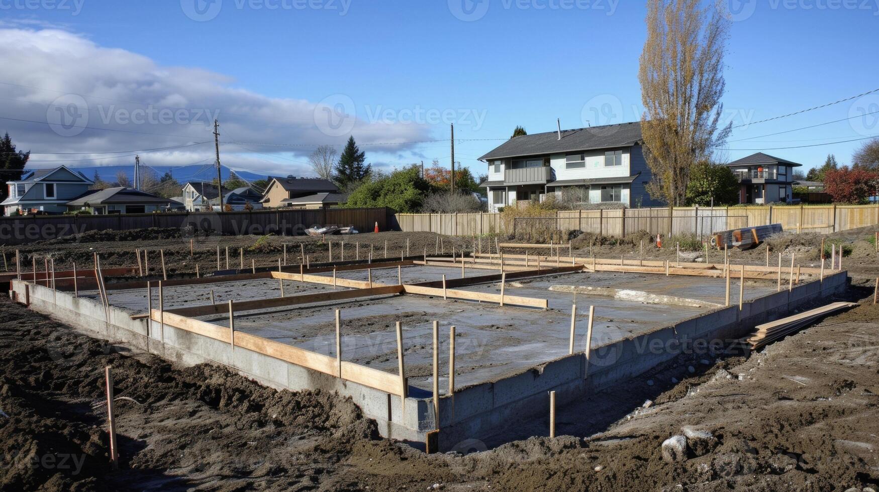 The masons precise skills are evident in the perfectly laid concrete foundation of a newly built home photo