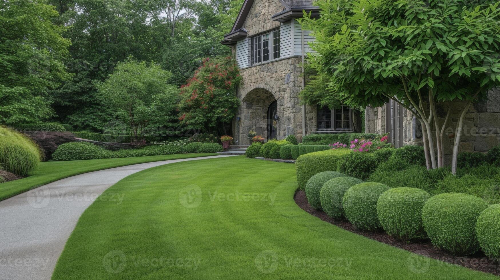Lush green gr and neatly trimmed edges create a clean and inviting front lawn that is sure to catch the eye photo