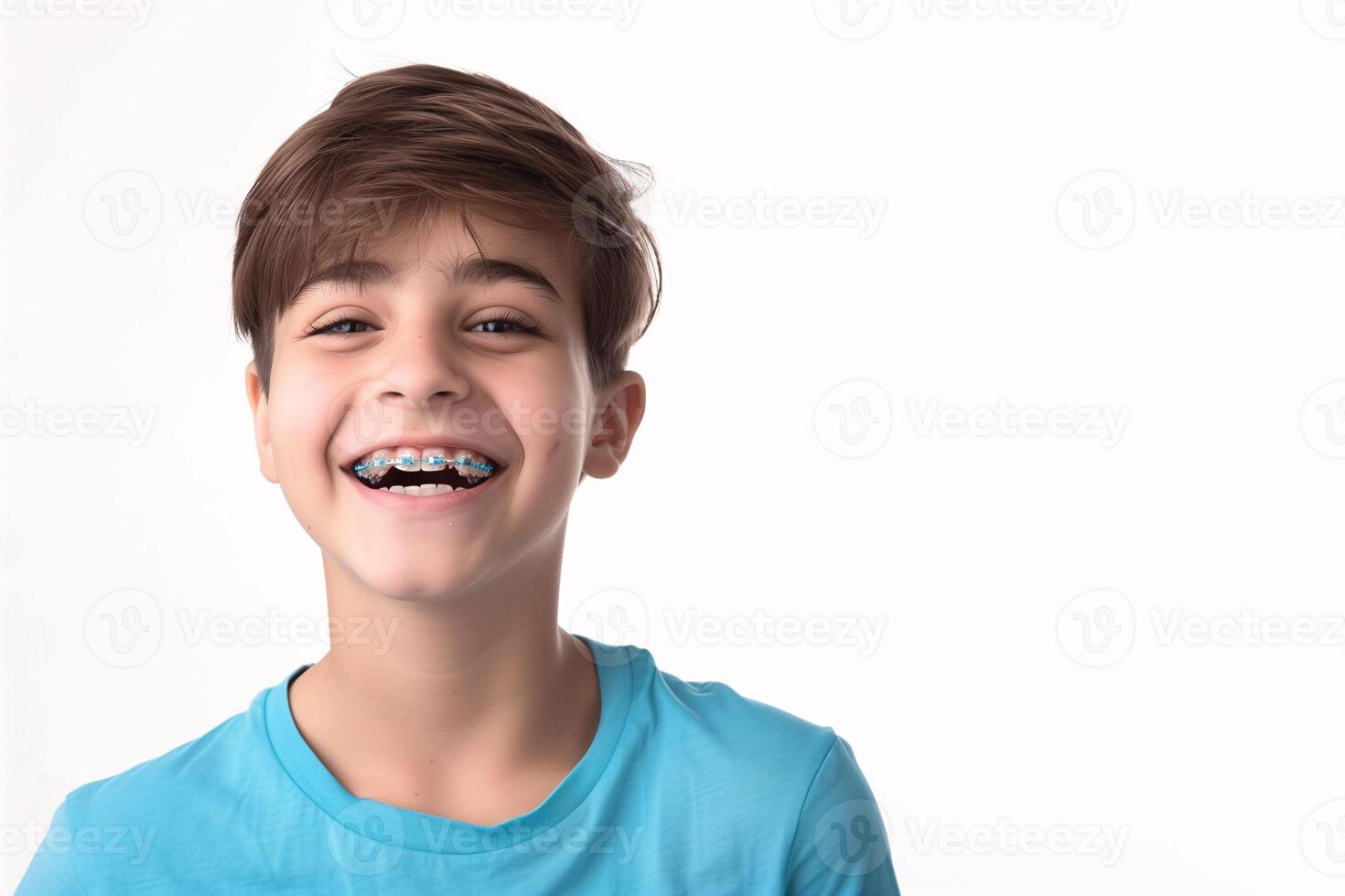 AI generated Cheerful Teenager with Braces Smiling on a White Background photo