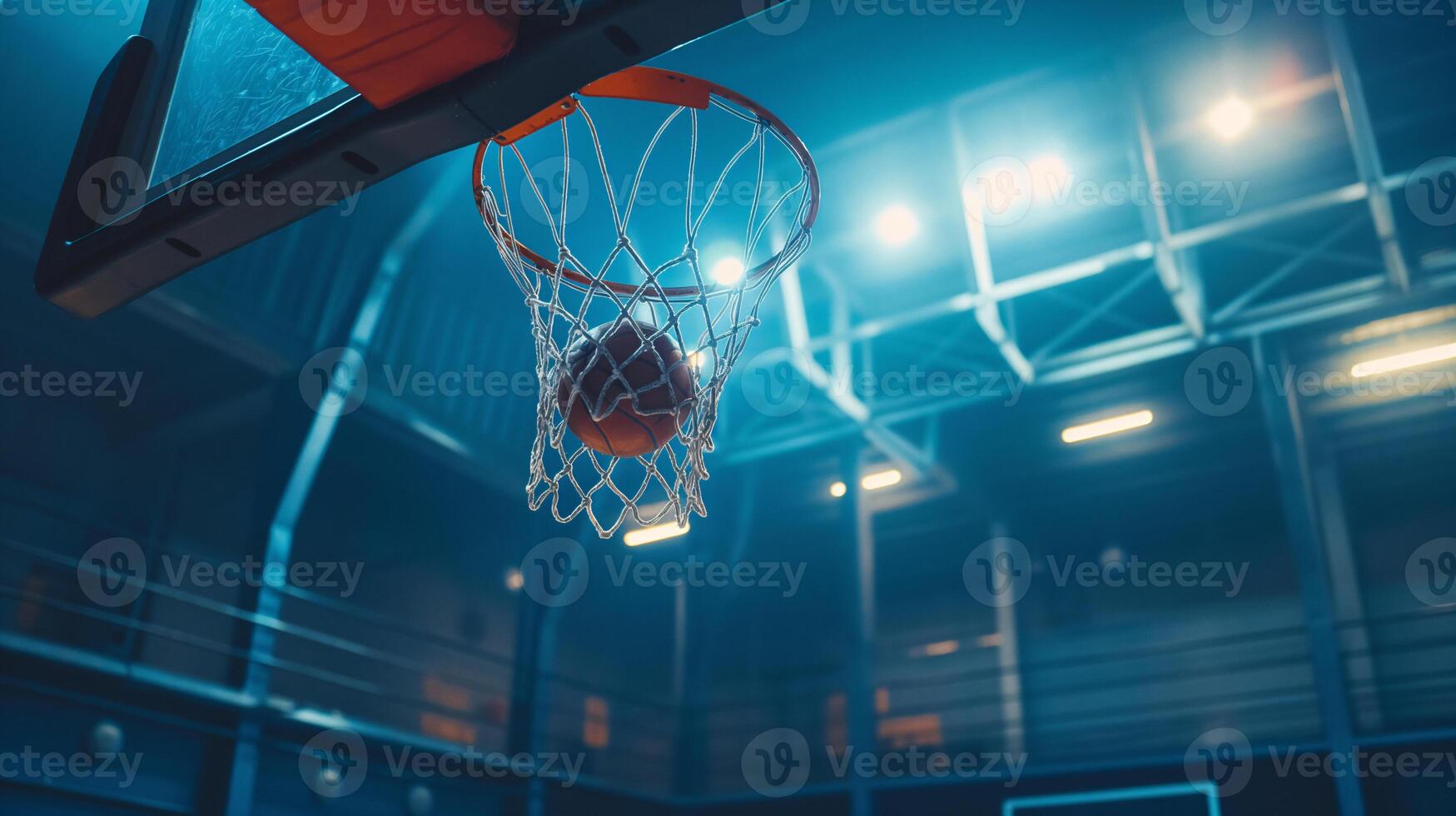 Perfect Basketball Shot Scoring in Hoop During Indoor Game Play photo