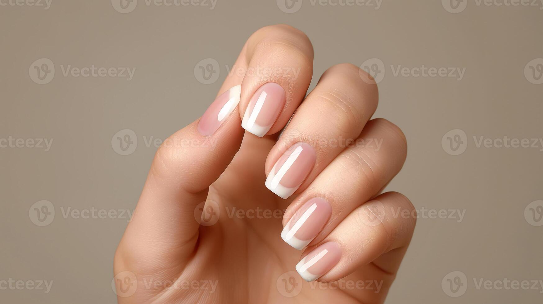 Elegant French Manicure on Delicate Female Hand photo