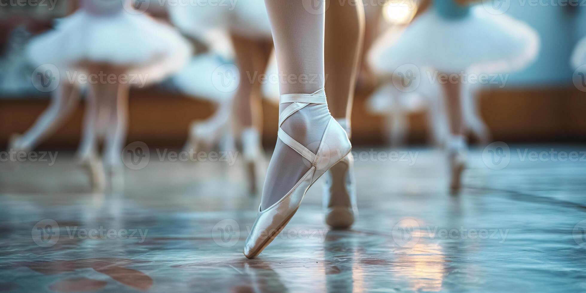 Elegance in Motion Ballerina's Pointe Shoes in Mid-Dance in a Ballet Class photo