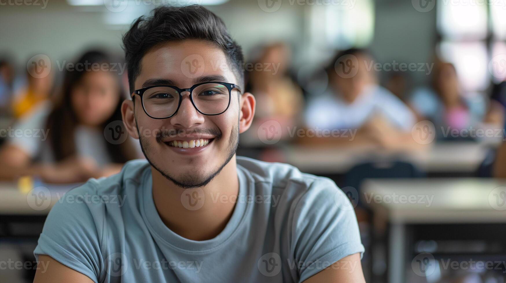 alegre latino Universidad estudiante sonriente en salón de clases ajuste foto