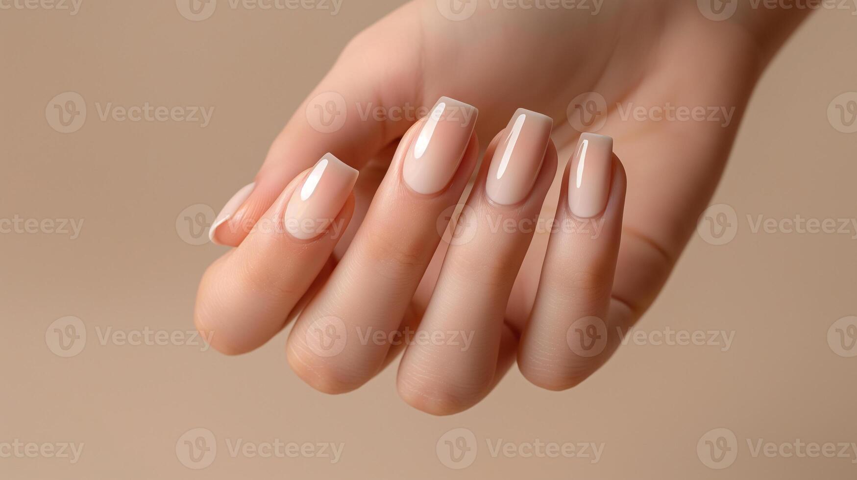 Elegant French Manicure on Delicate Female Hand photo