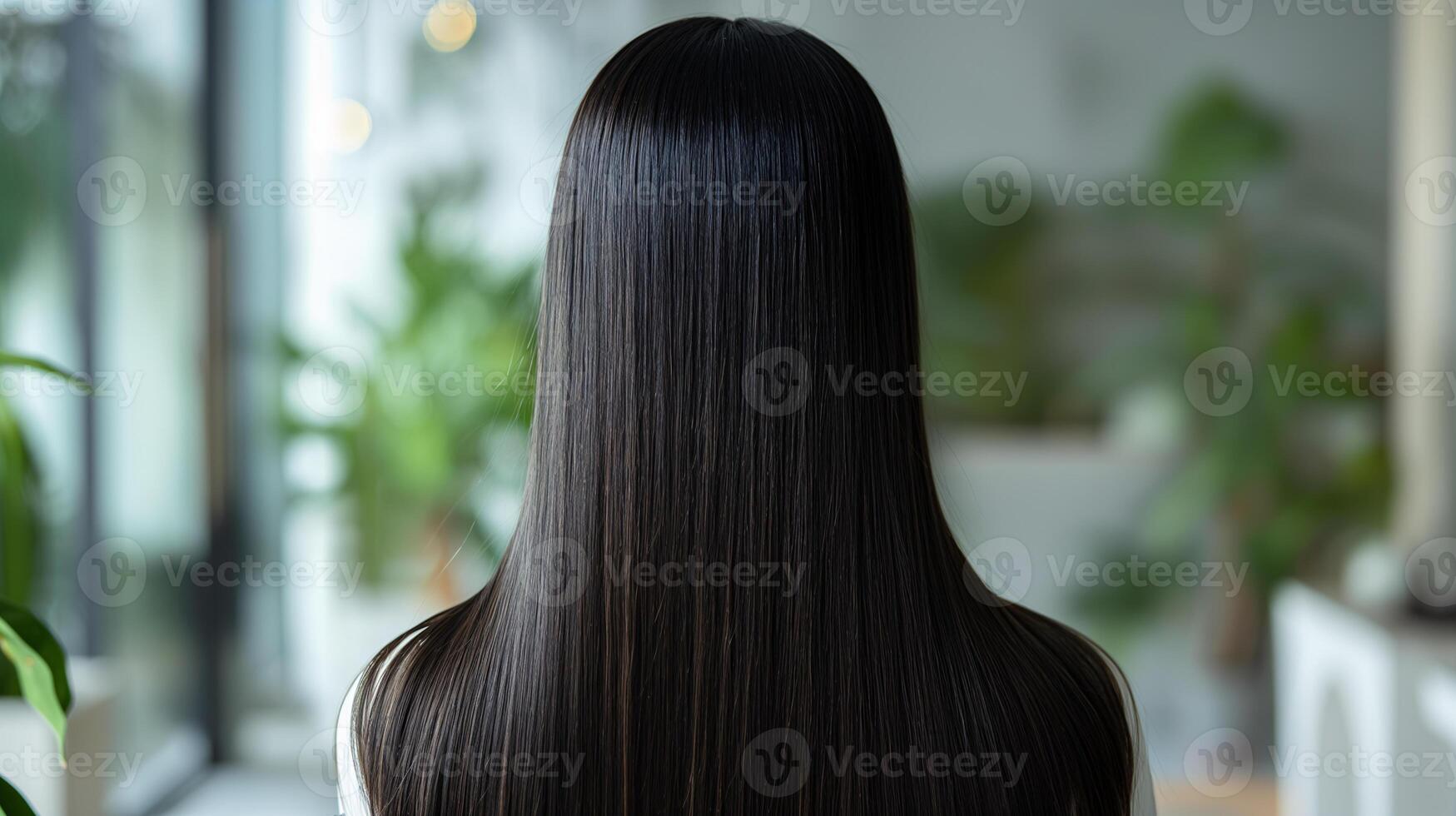 Woman with Long Straight Hair Facing Away in Casual Attire photo