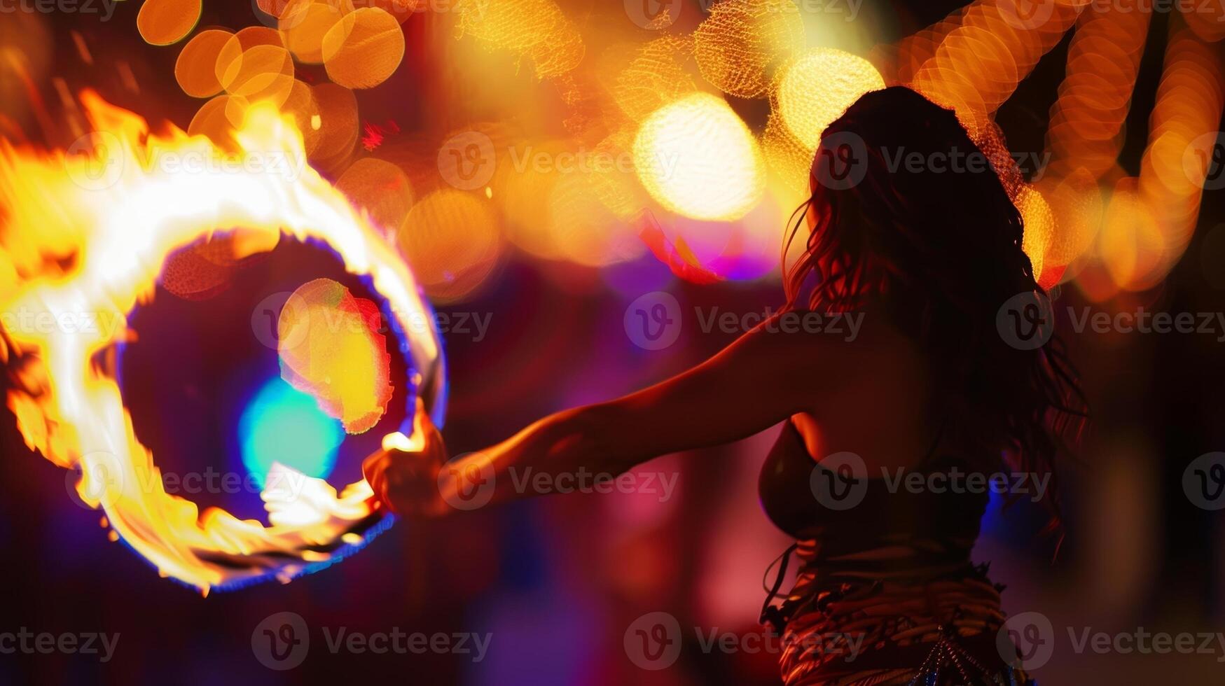 The gentle breeze carried the smoky scent of the fire and the sound of crackling flames while the fire dancers dazzled the crowd with their skills. 2d flat cartoon photo
