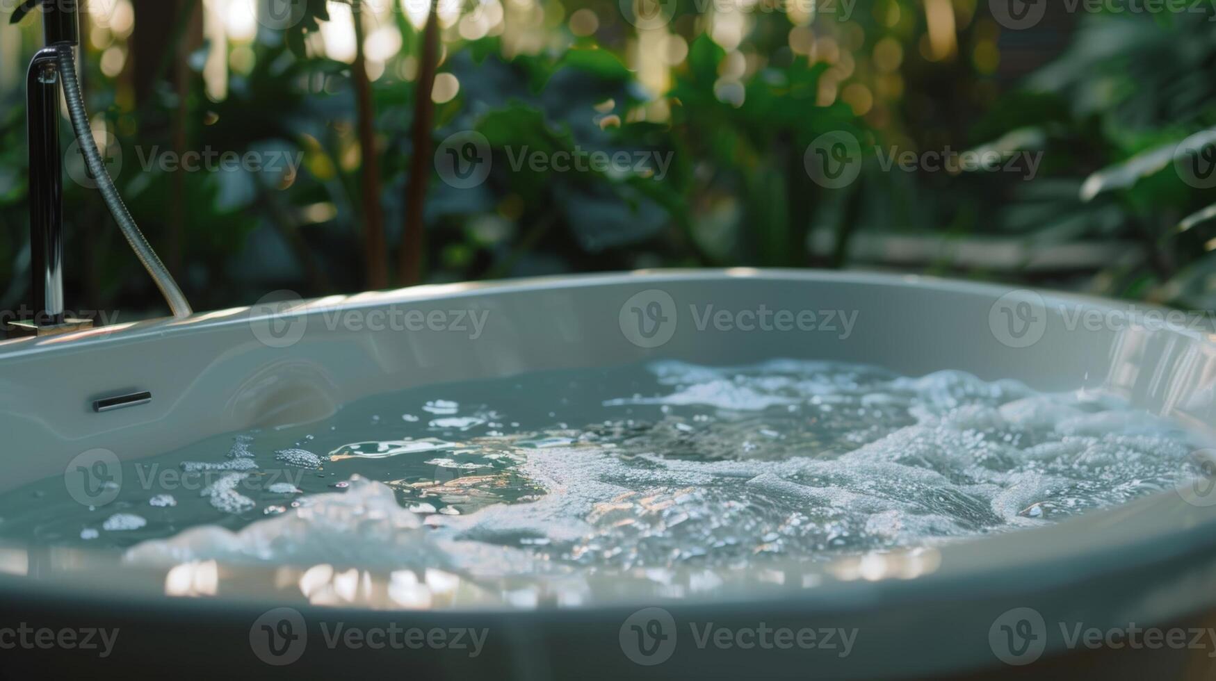 As you soak in the tub soft music plays from hidden speakers further enhancing the tranquil experience. 2d flat cartoon photo
