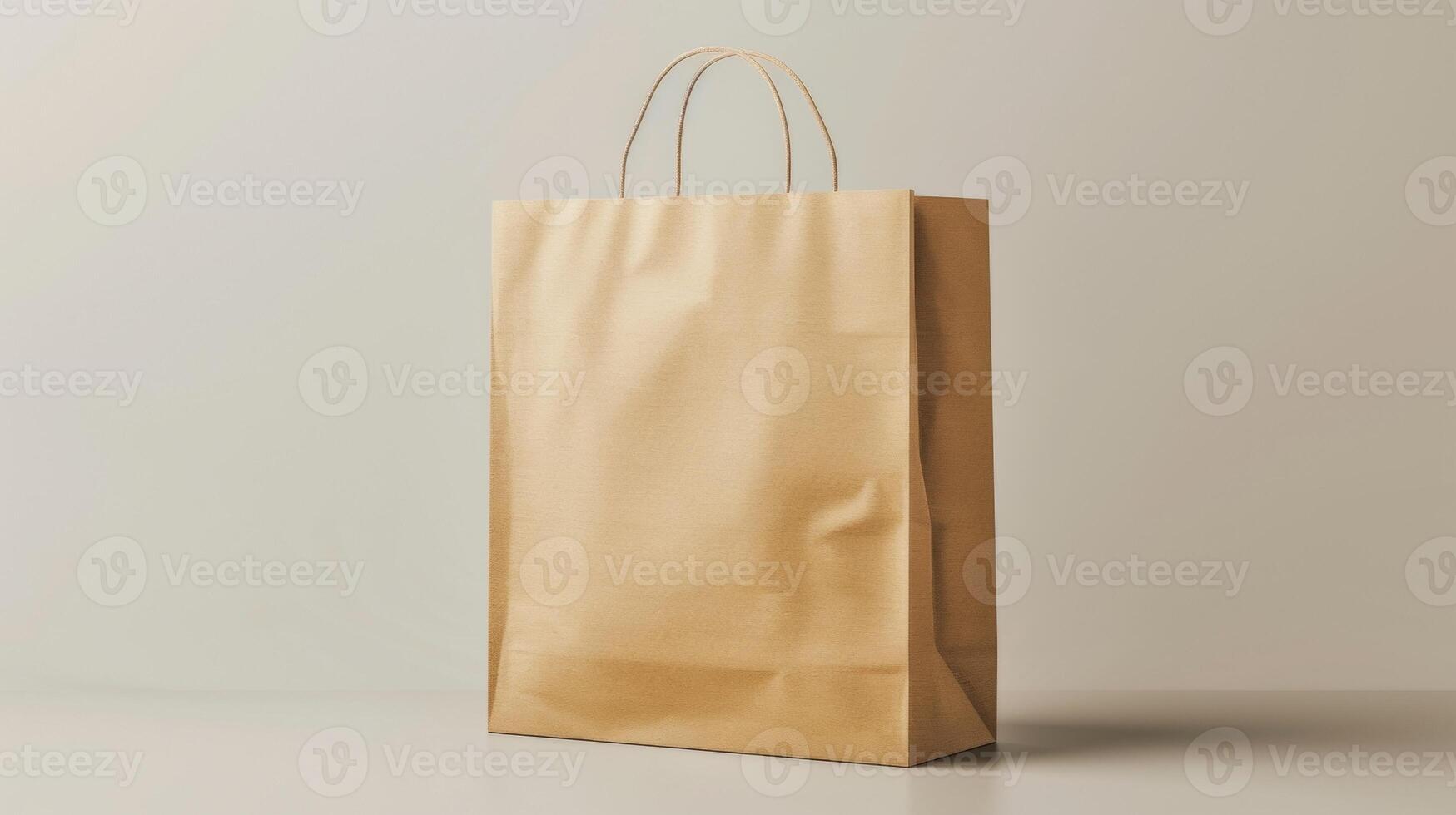 Blank mockup of a brown paper shopping bag with a gusseted bottom. photo