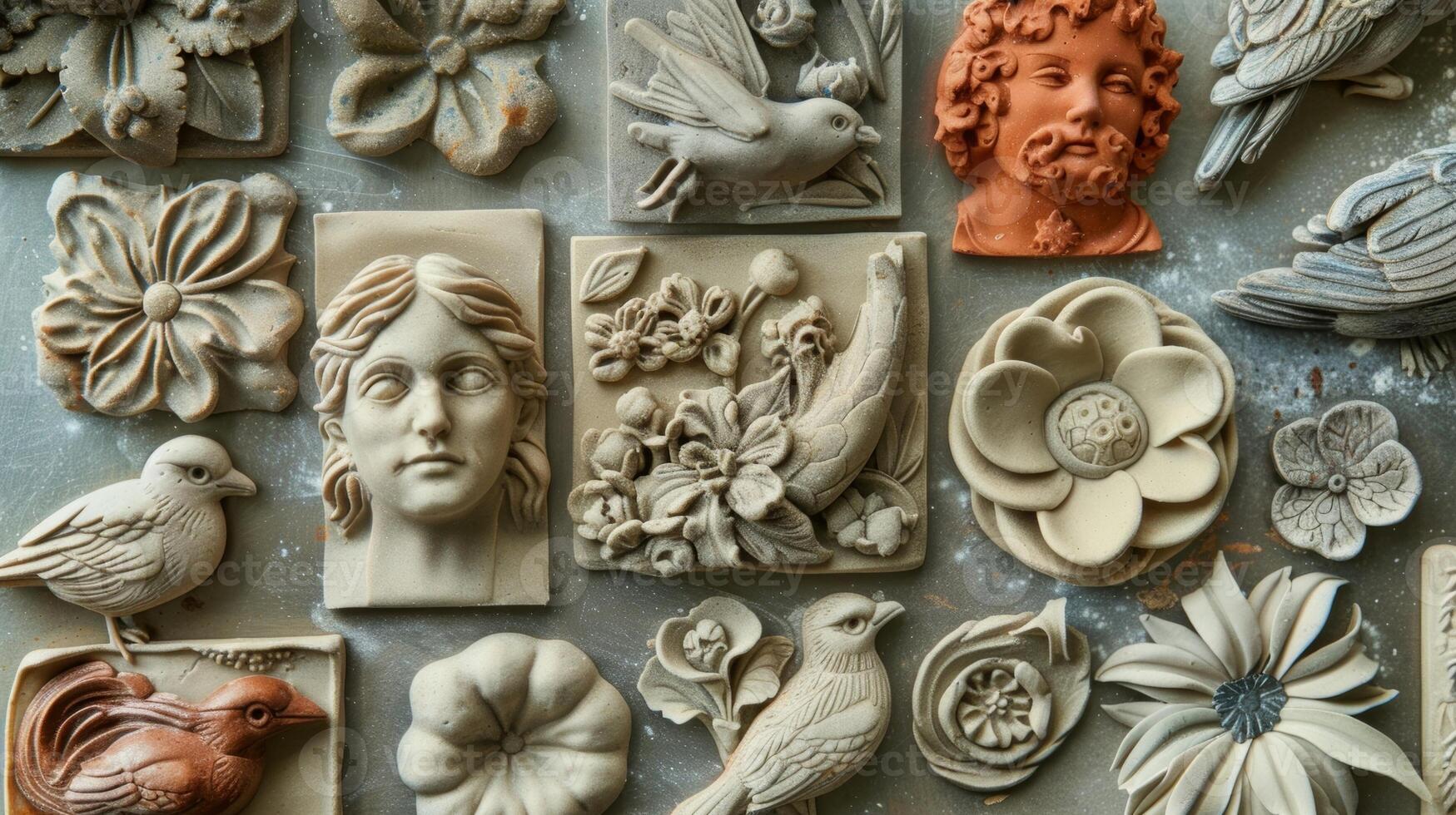 A collection of customized clay impressions showcasing different techniques and styles used to create unique effects. photo