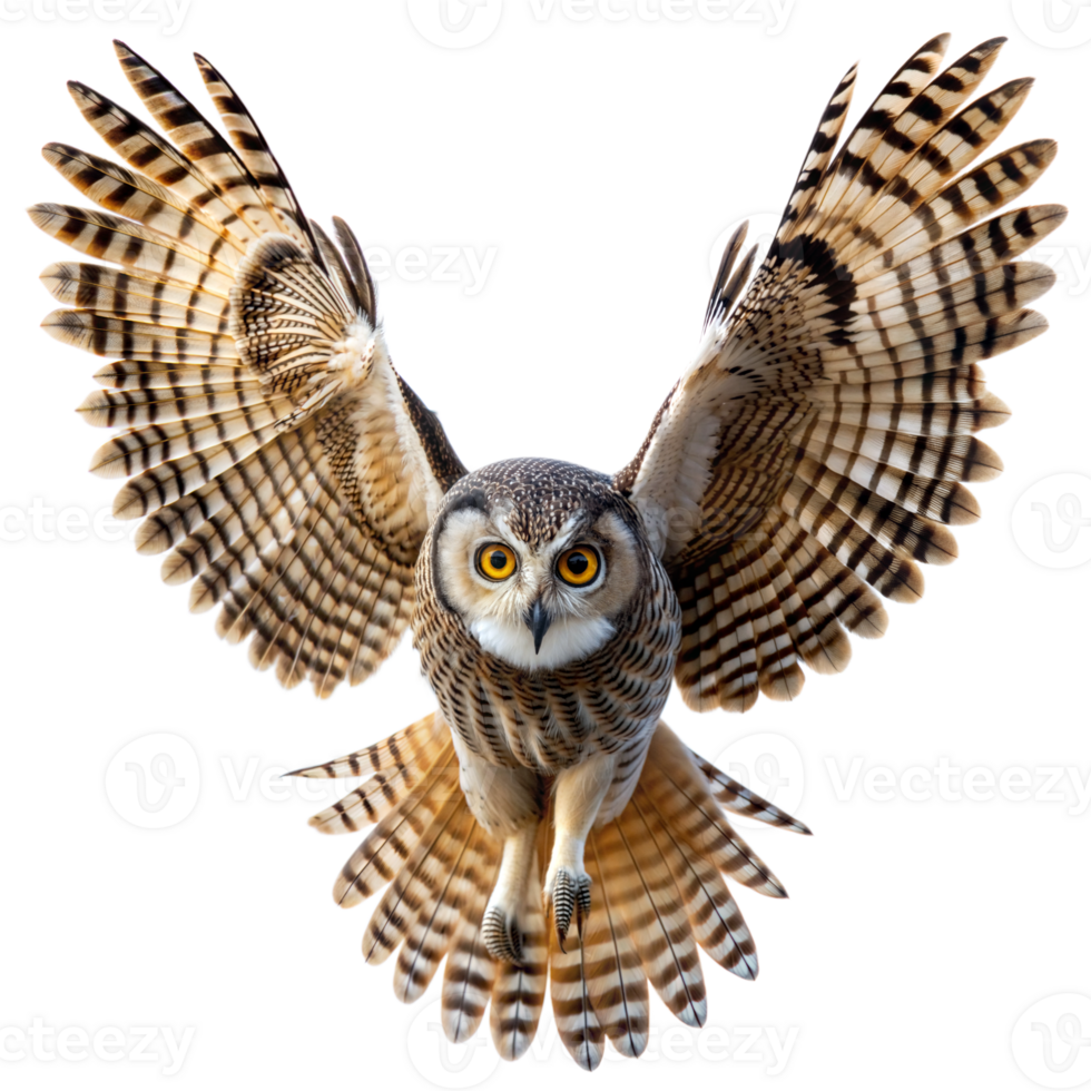 Owl with wings spread wide, soaring gracefully png