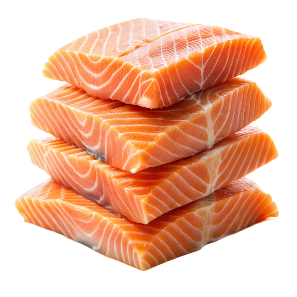 A stack of vibrant orange salmon fillets ready for cooking png