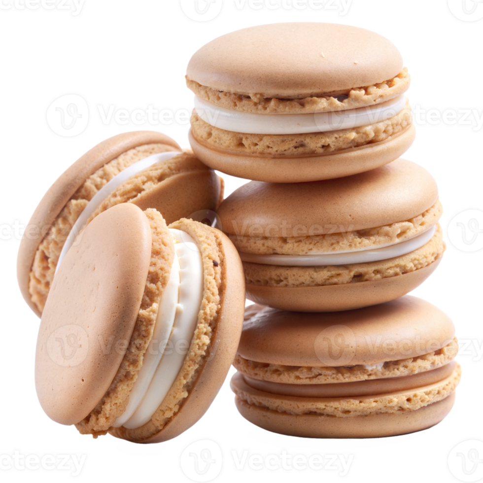A pile of delicious vanilla macarons with creamy filling png