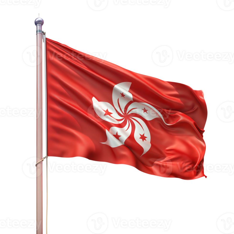 Red flag of Hong Kong with white Bauhinia flower billows gracefully png