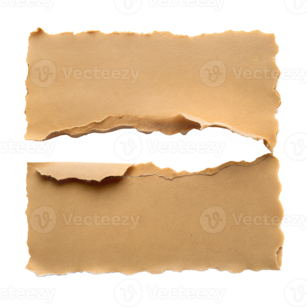 Two strips of torn brown paper on a transparent png