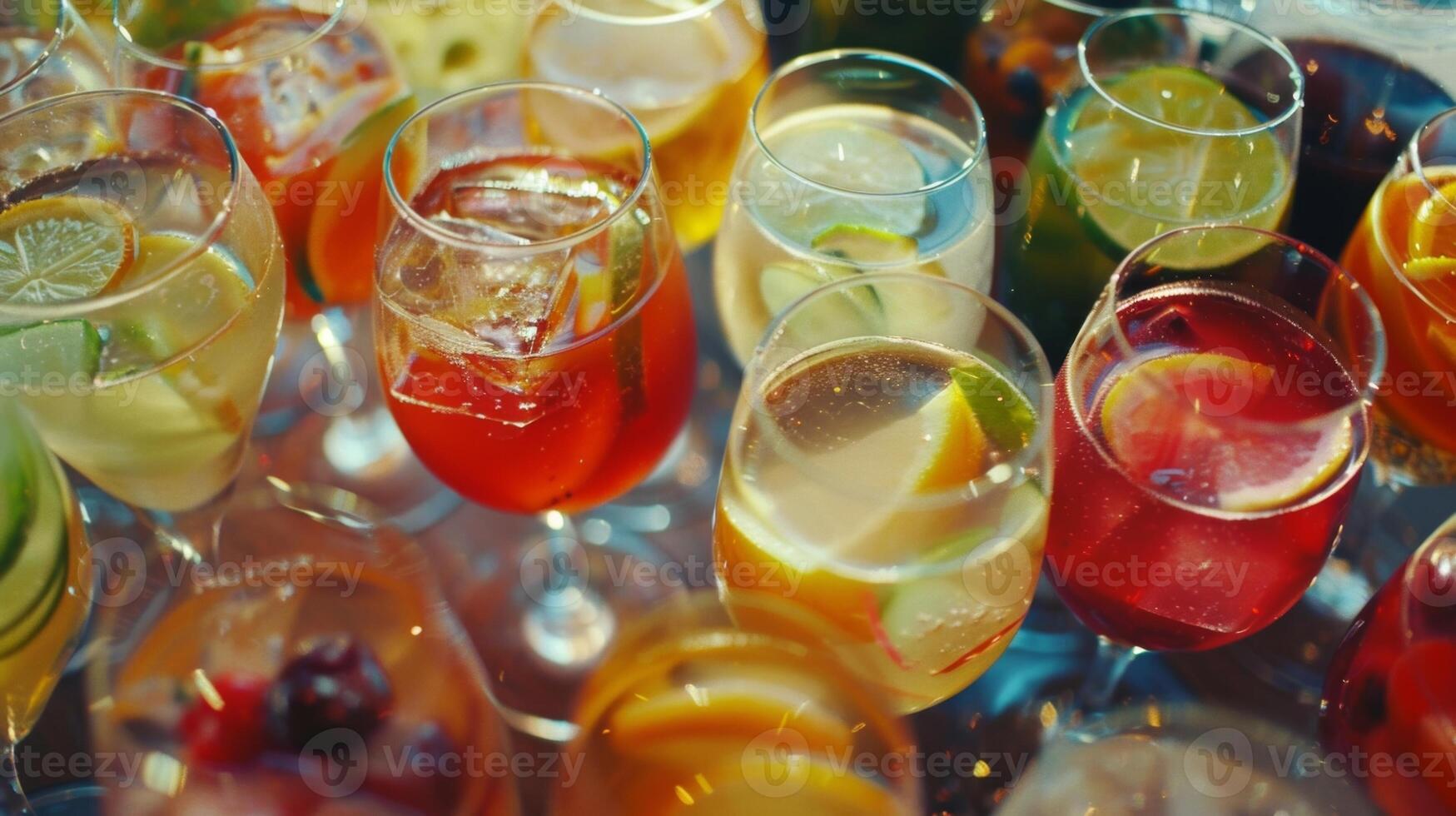 An array of glasses filled with different flavors of sangria providing options for every taste preference photo