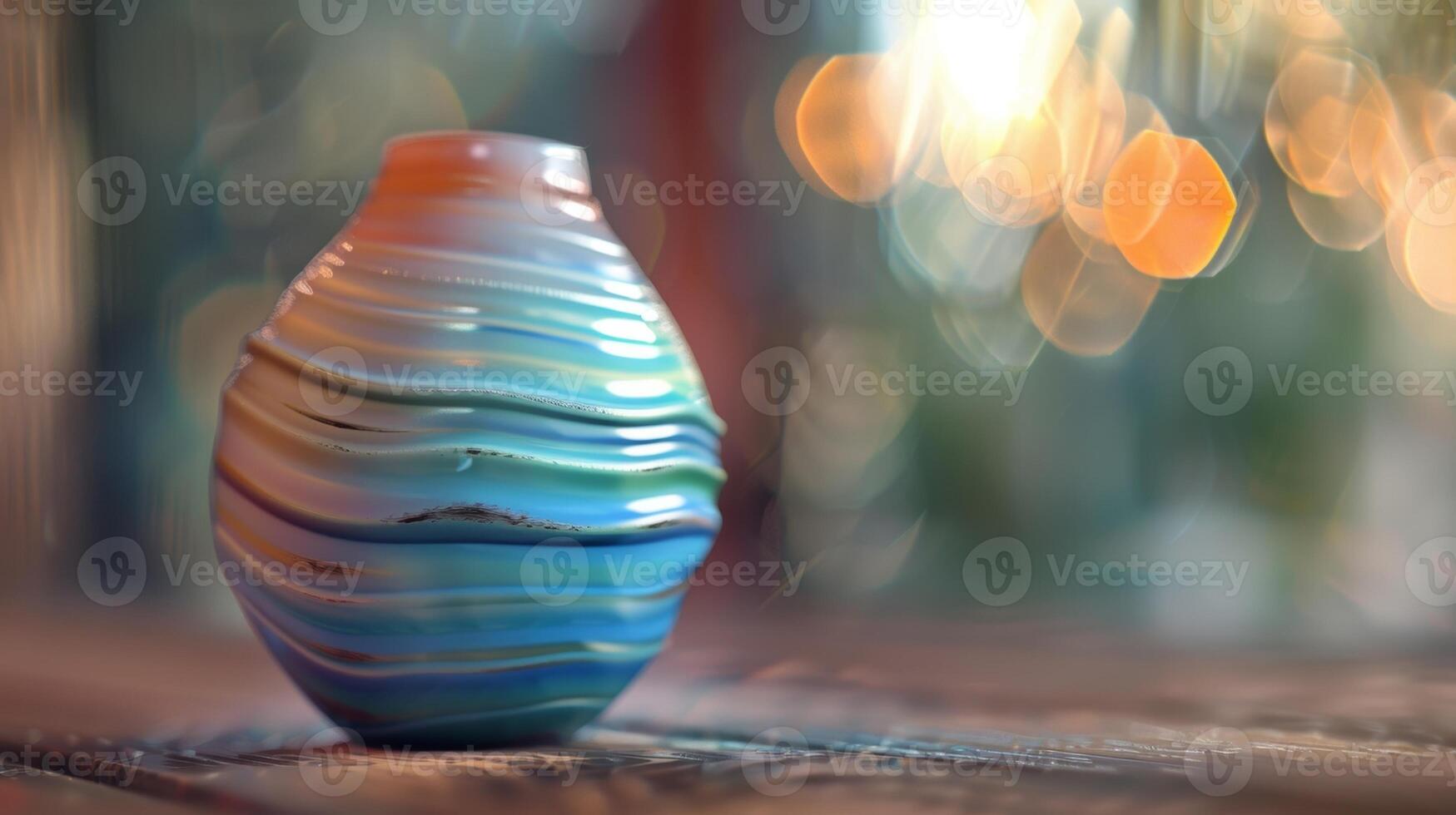 A sculpted vase with a gradient effect transitioning from one distinct color to another as the artist masterfully kneads the two together. photo