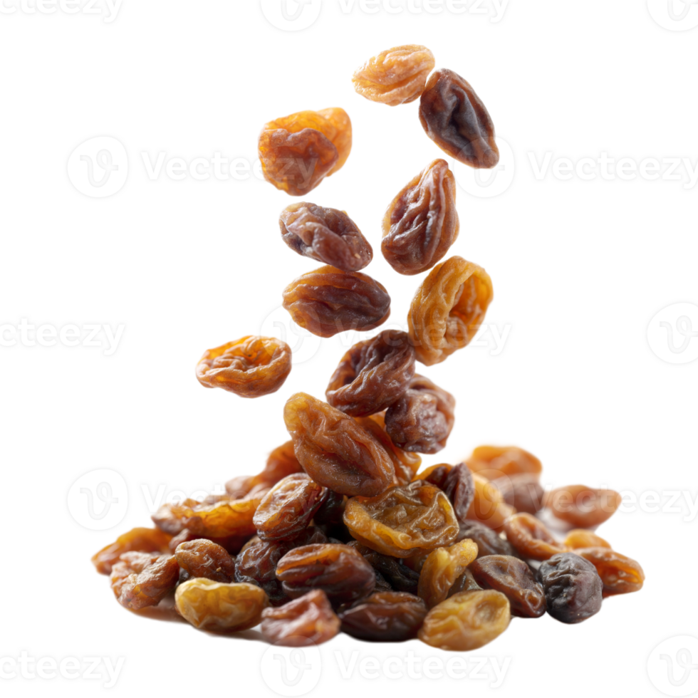 Multiple raisins in a pile, being tossed into the air, captured in mid-flight png