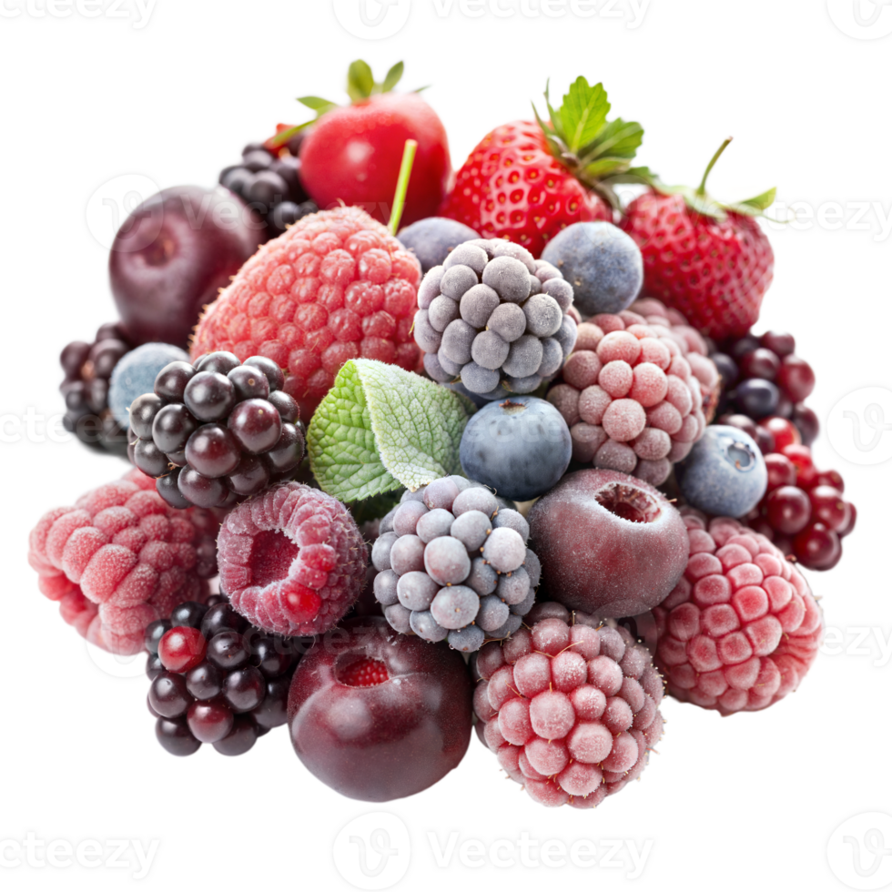 A vibrant assortment of mixed berries adorned with mint png