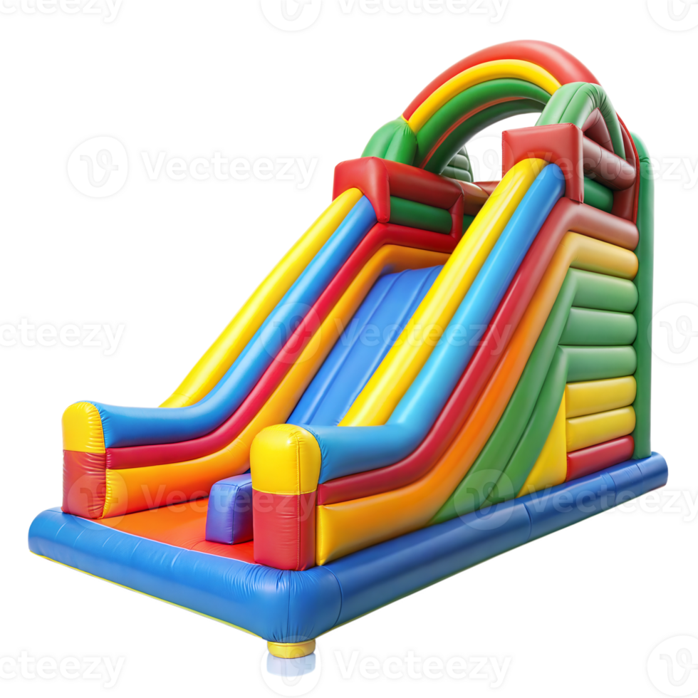 A colorful inflatable slide ready for children to play on png