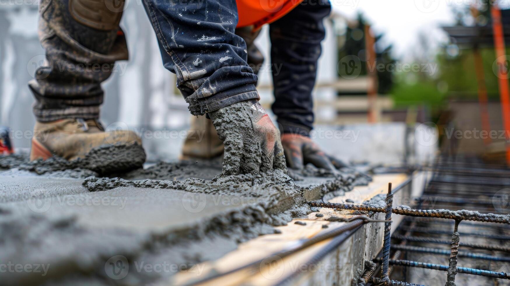 A construction worker using a pneumatic formwork system to easily adjust and mold concrete into desired shapes resulting in a precise and smooth finish photo