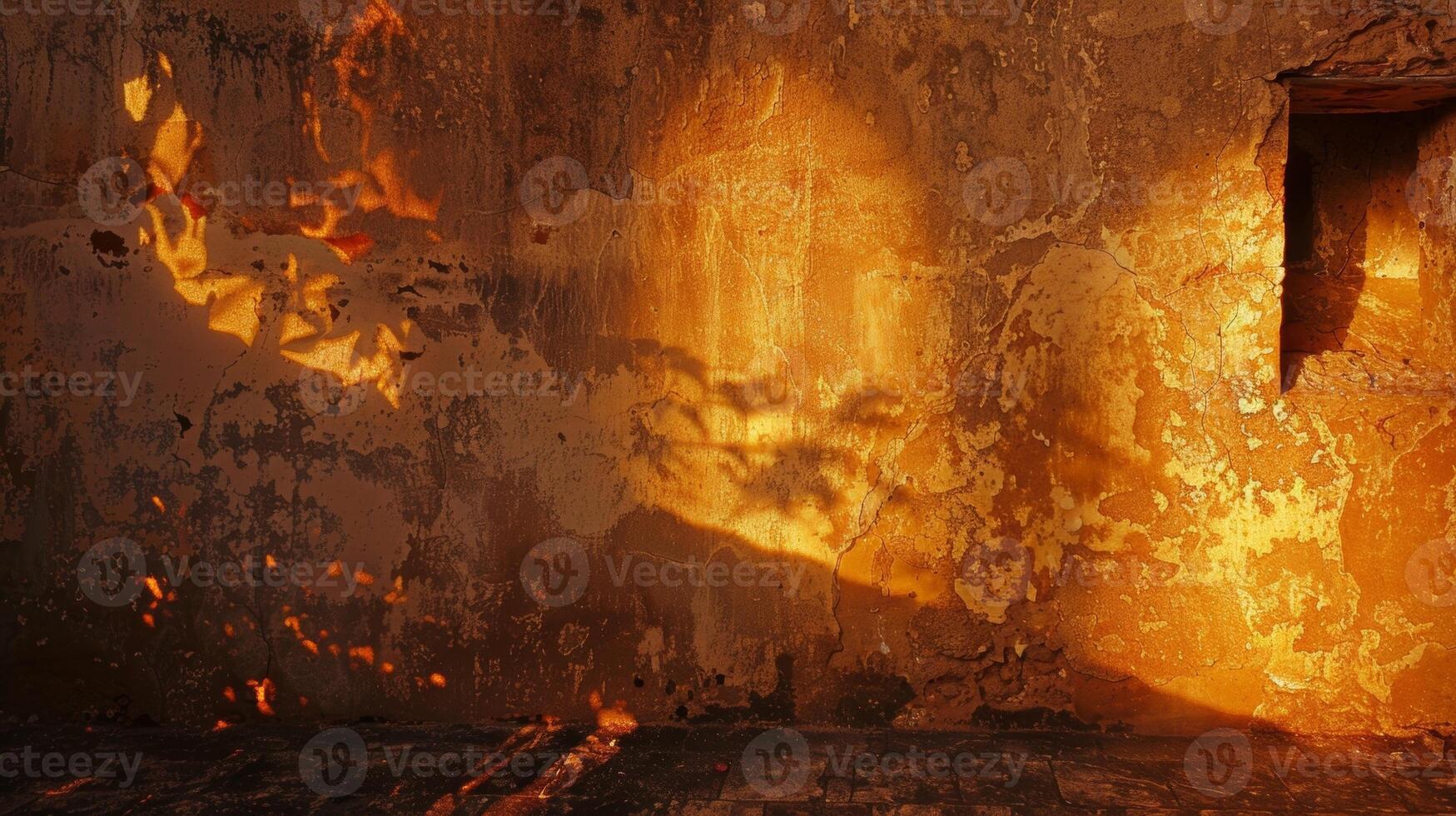Shadows dance along the walls as the fire burns low creating an intimate setting. 2d flat cartoon photo