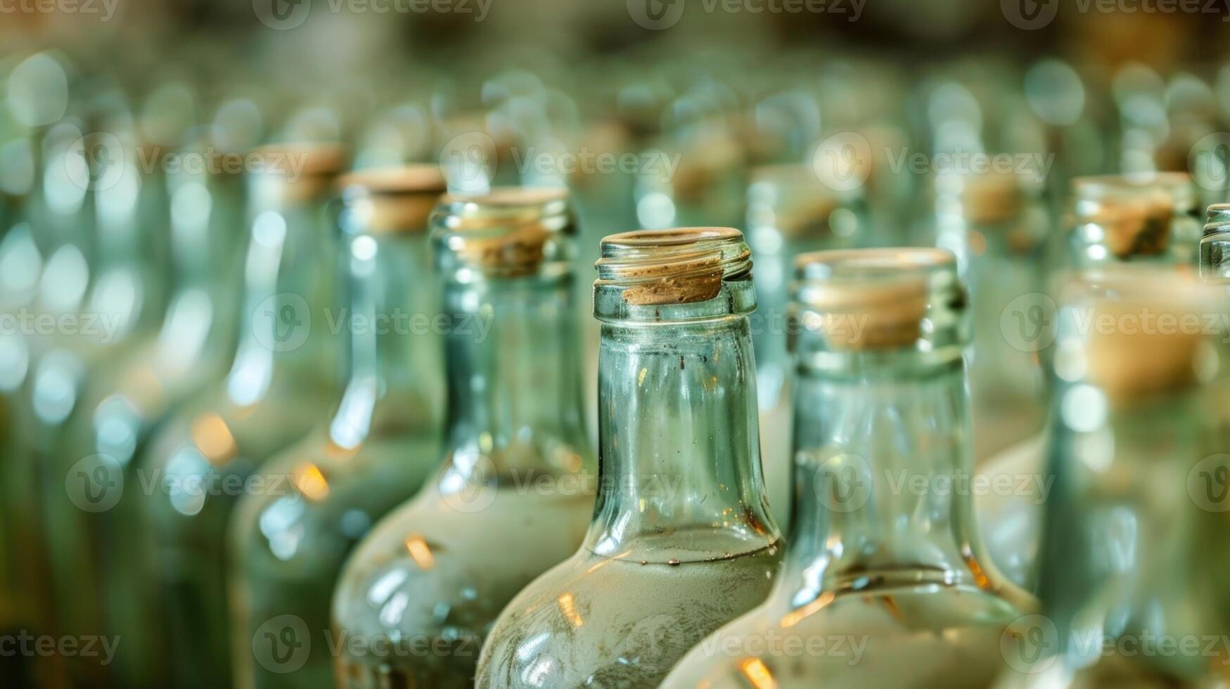 Carefully crafted glass bottles neatly lined up and ready to be filled with the finished tropical fruit wines photo