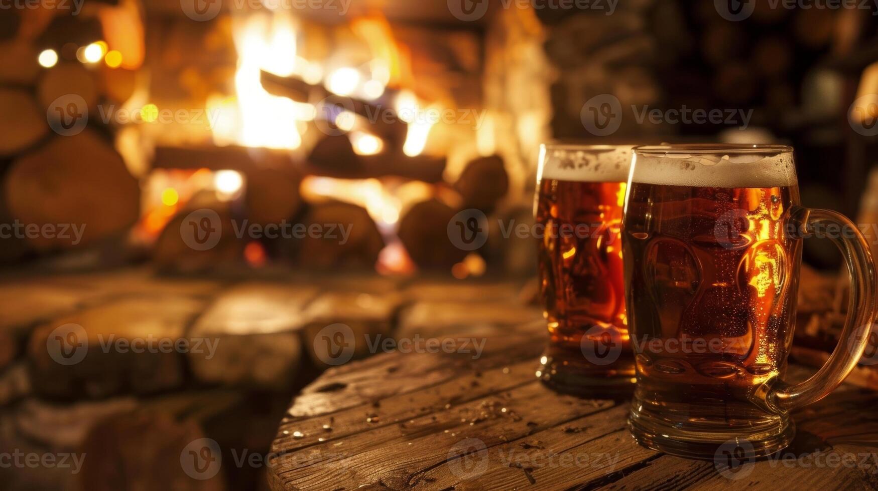 el olor de ardiente madera mezclándose con el dulce aroma de el varios cervezas en oferta haciendo para un sensorial experiencia. 2d plano dibujos animados foto