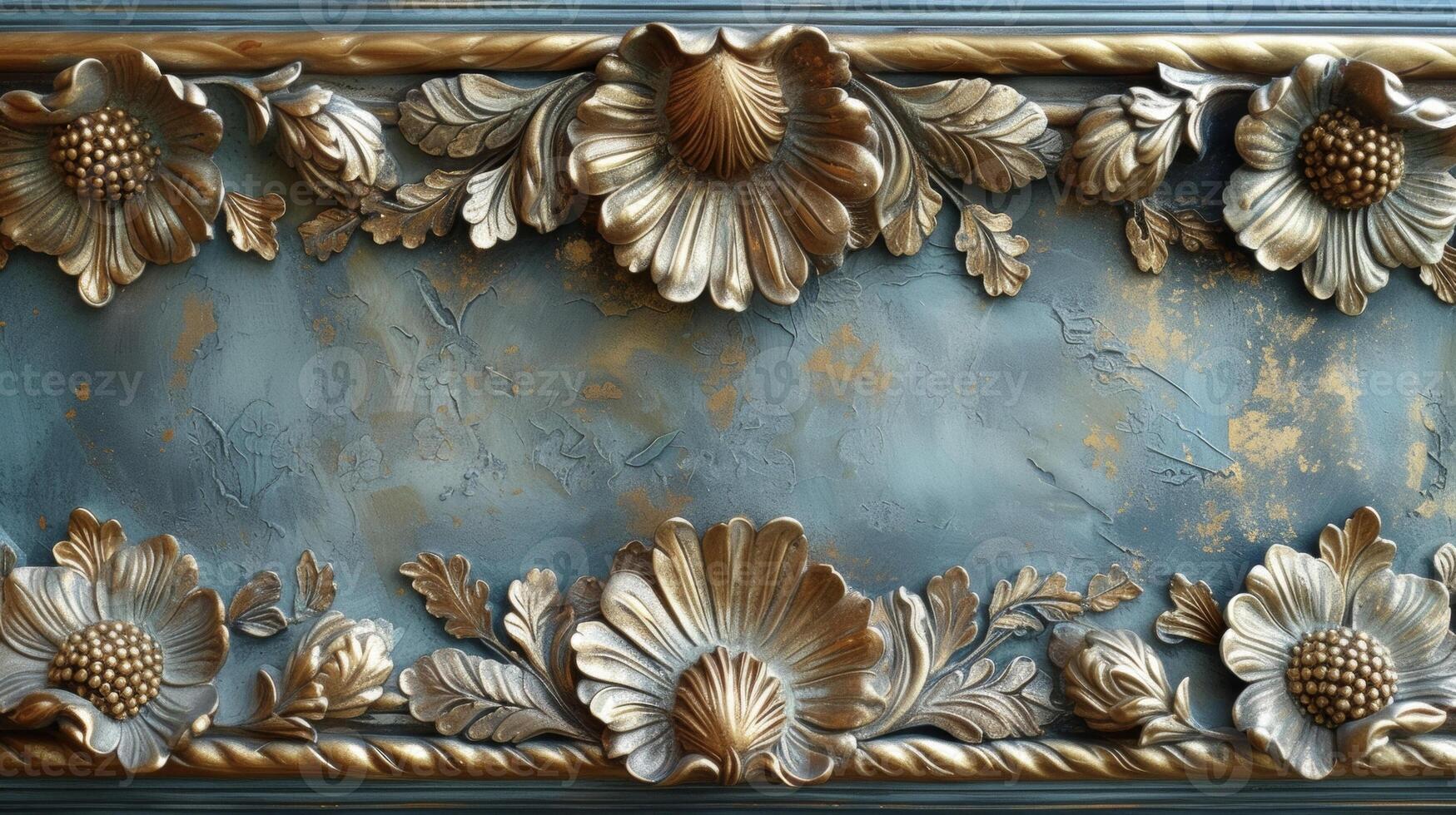 An intricate stenciled border frames a plain mirror giving it a unique and ornamental touch photo