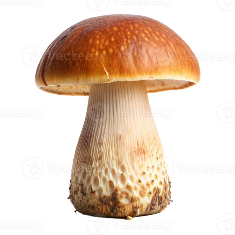 A close-up of a brown mushroom isolated on transparent png