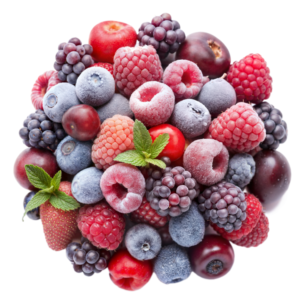 A variety of berries with fresh and frosty textures png