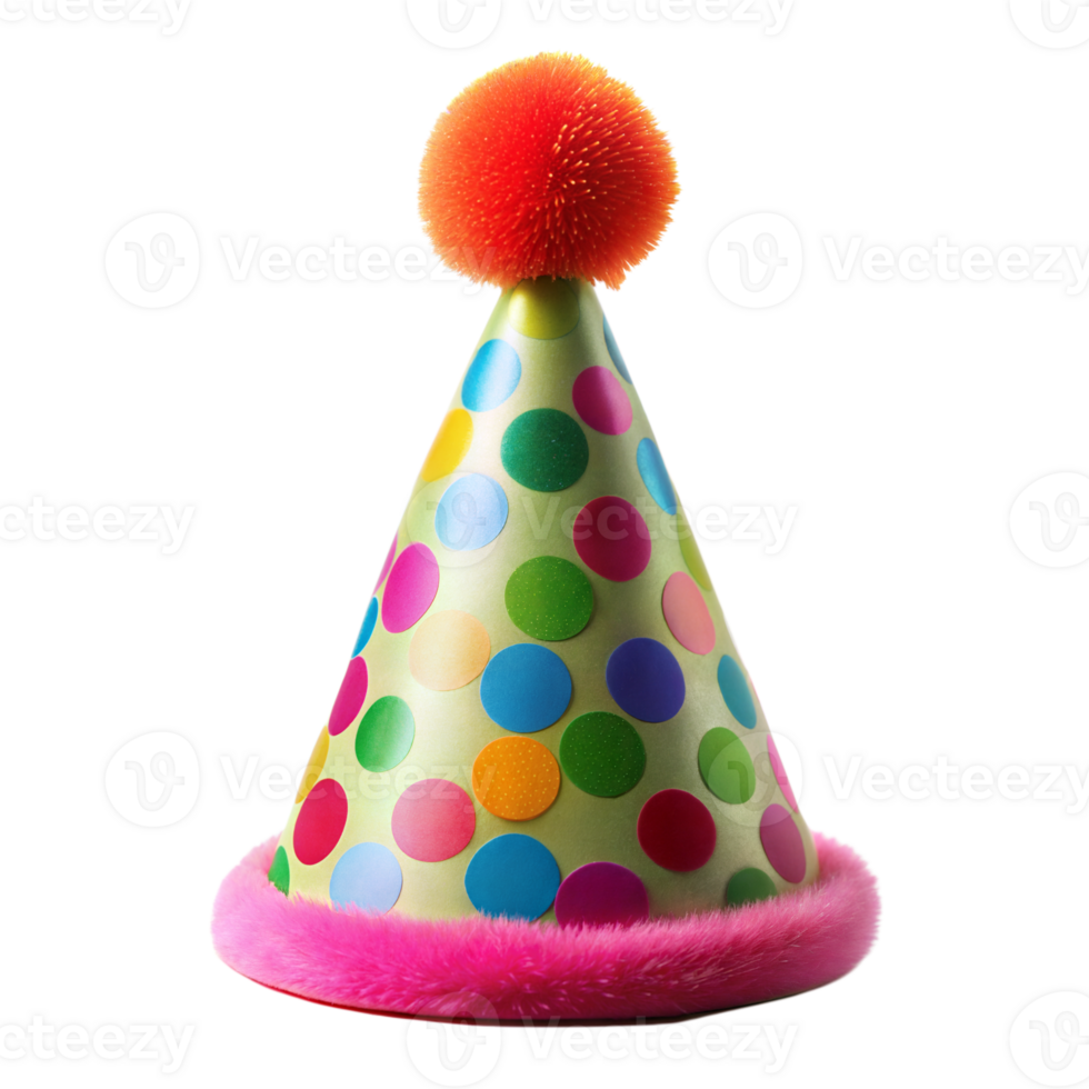 A festive party hat with bright dots and a fluffy top png