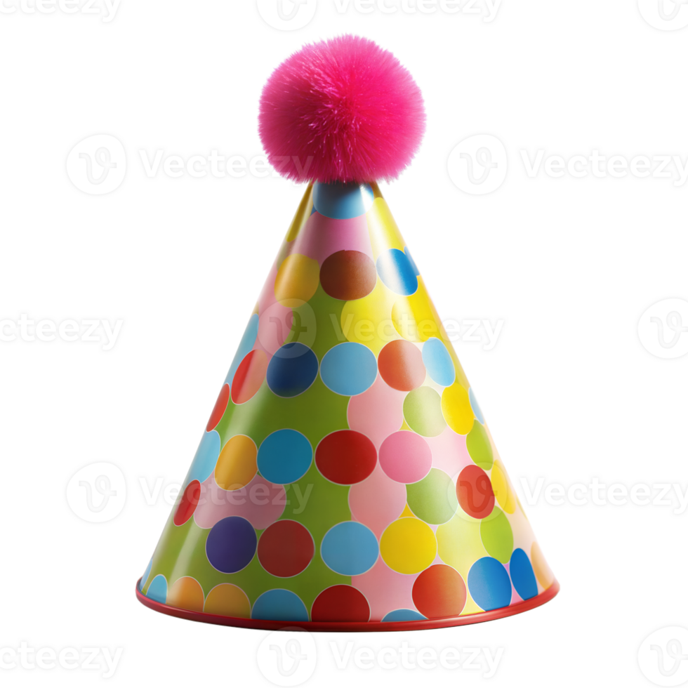en färgrik fest hatt med ljus polka prickar och en rosa topp png