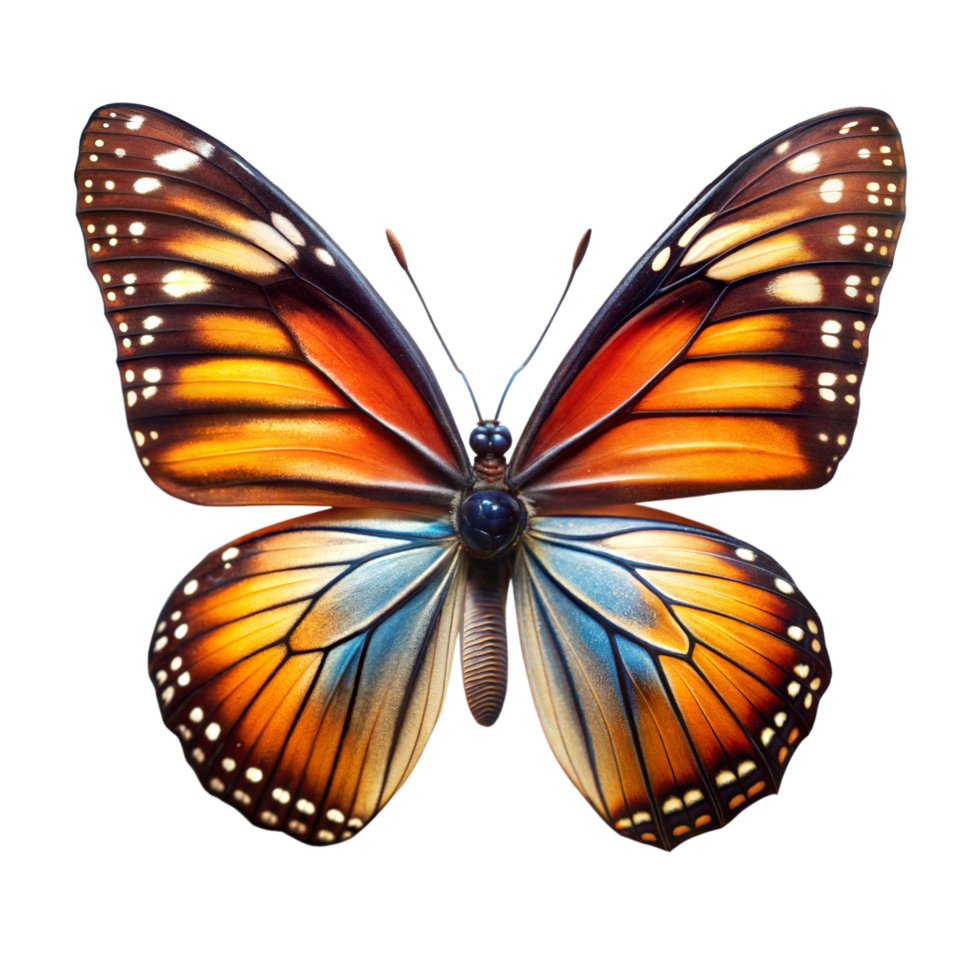 Monarch butterfly with open wings displaying vivid colors png